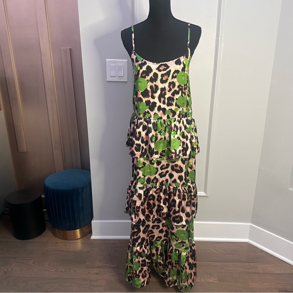 Leopard Print Tiered Maxi Dress New Without Tags